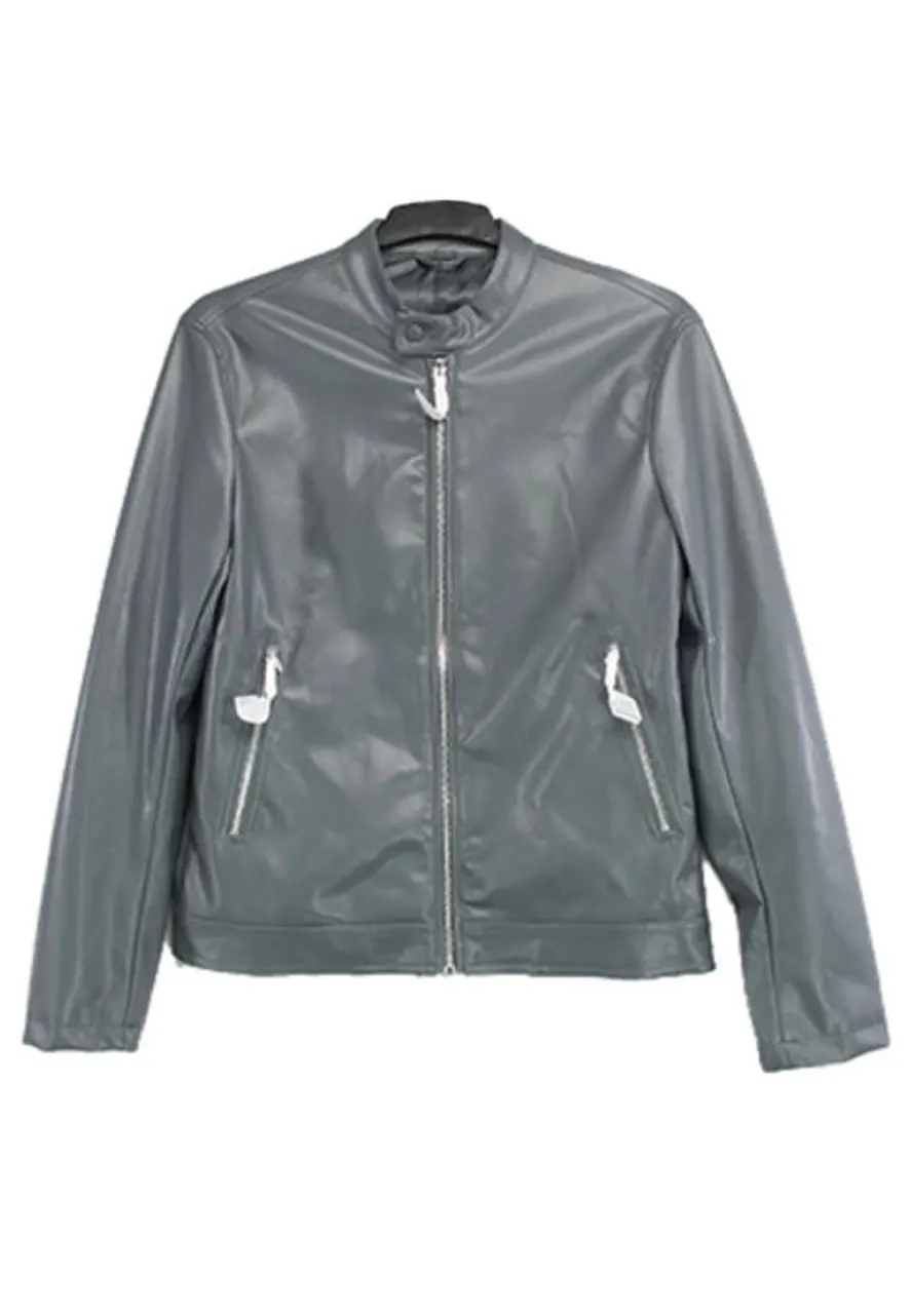 Men's Grey Faux Leather Jacket