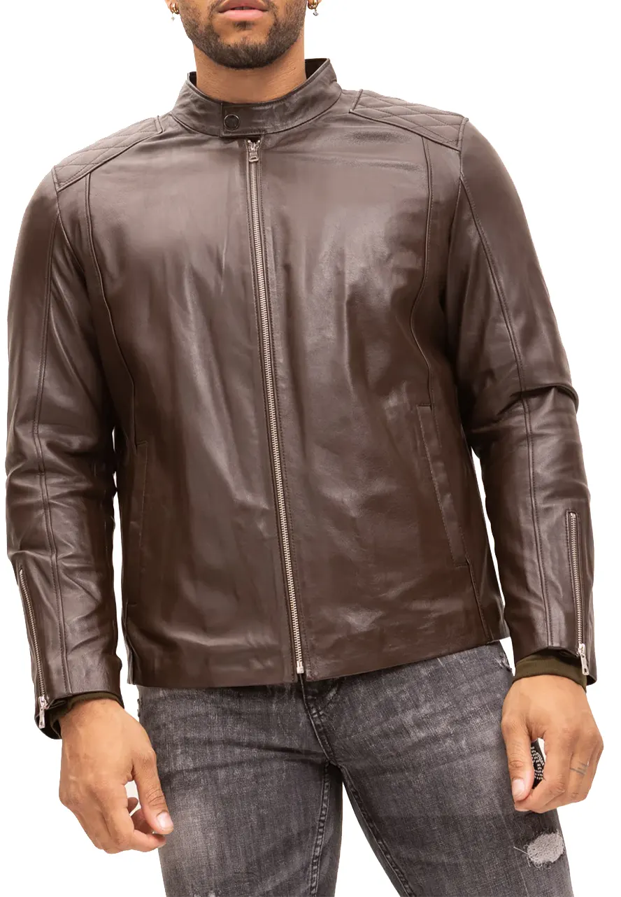 Men's Quilted Brown Faux Leather Jacket
