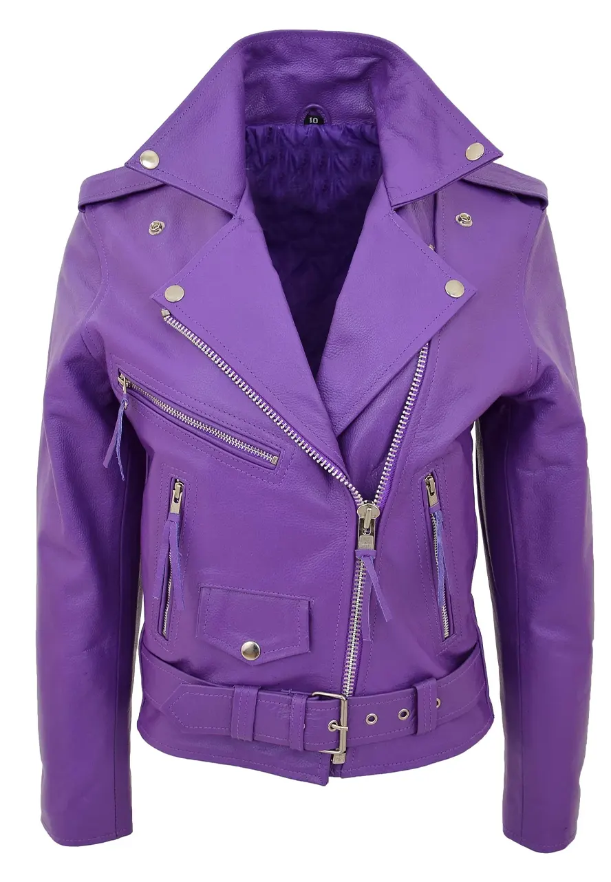 Women's Brando Style Lilac Faux Leather Biker Jacket